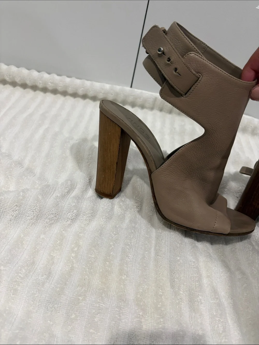 Vince Taupe Open-Toe Block Heel Sandals